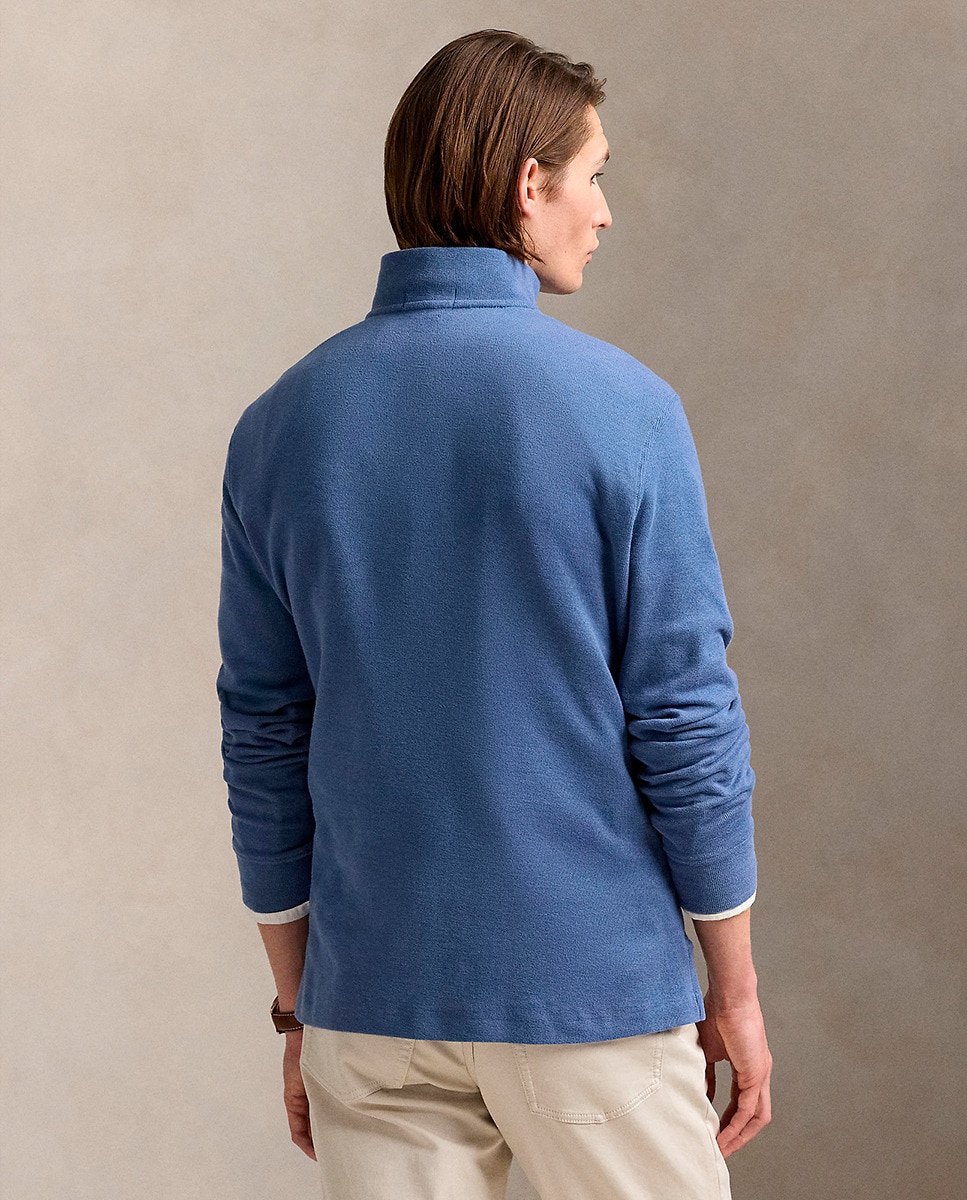 Camisola de Malha de Algodão com Fecho de Correr Curto Azul ultramar-3