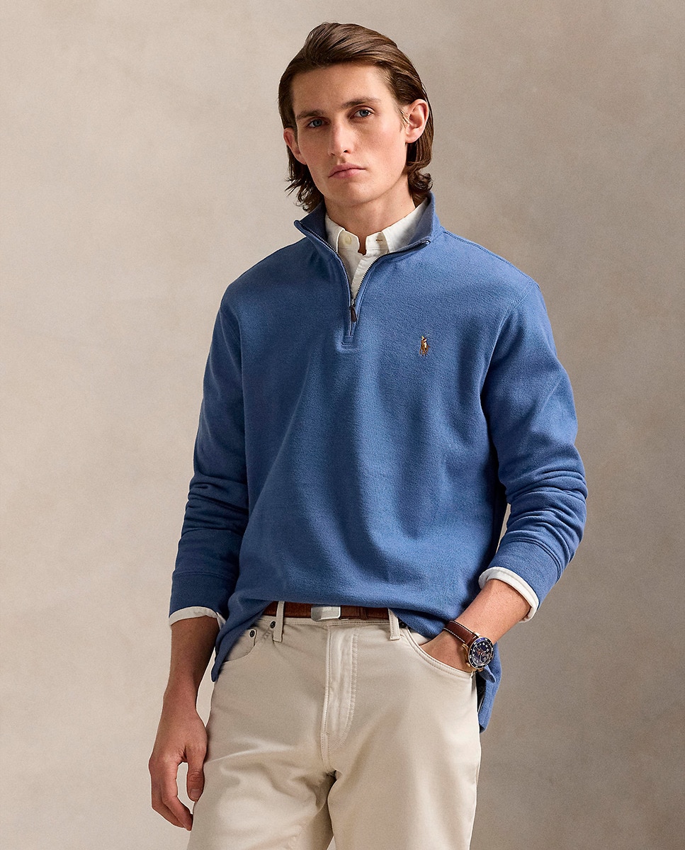 Camisola de Malha de Algodão com Fecho de Correr Curto Azul ultramar-1