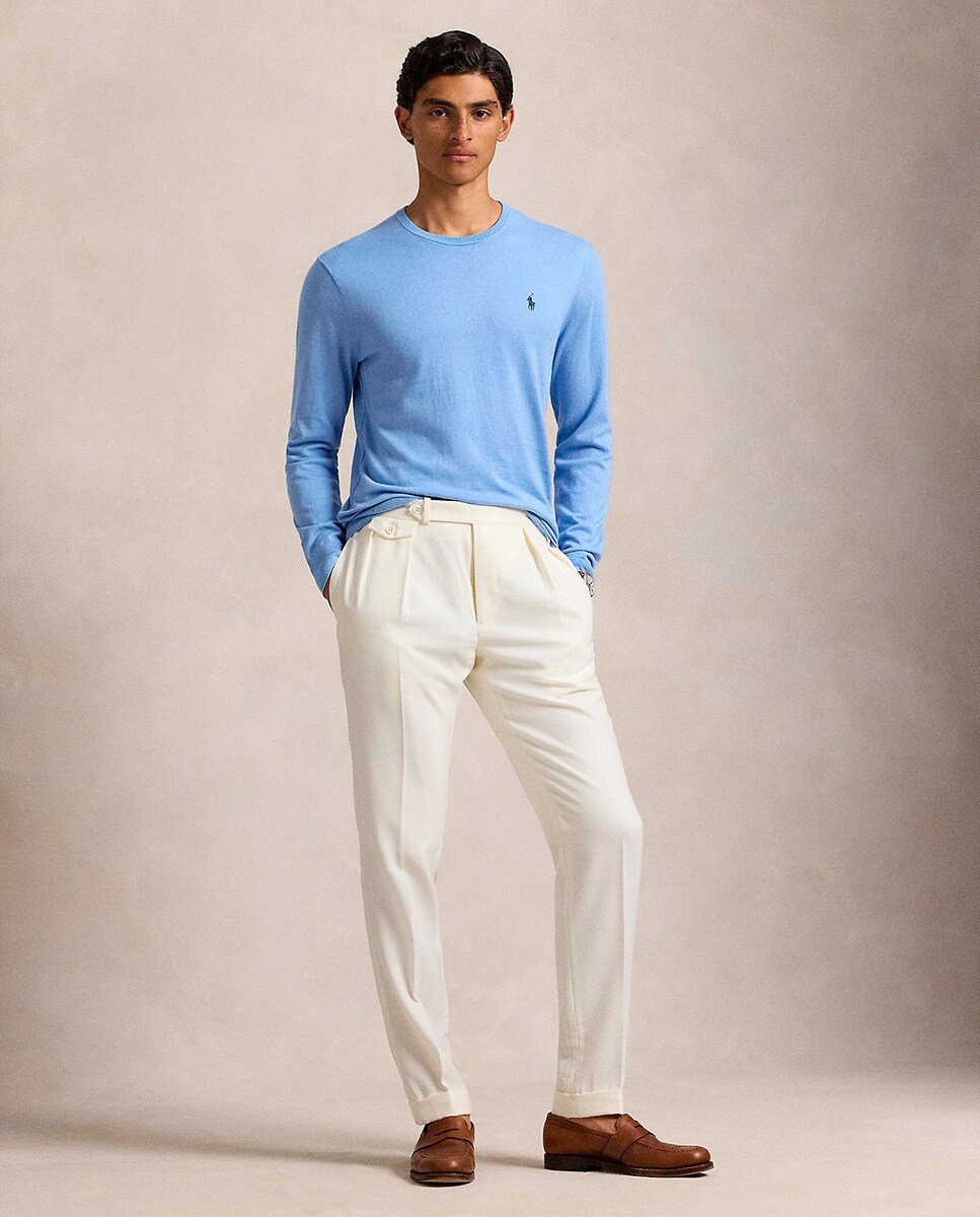 Camisola de Malha com Decote Redondo e em Algodão Azul-claro-6