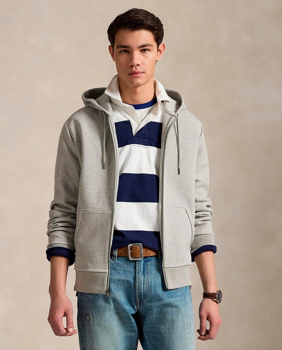 Sweatshirt com Capuz e Fecho de Correr Cinzento-1