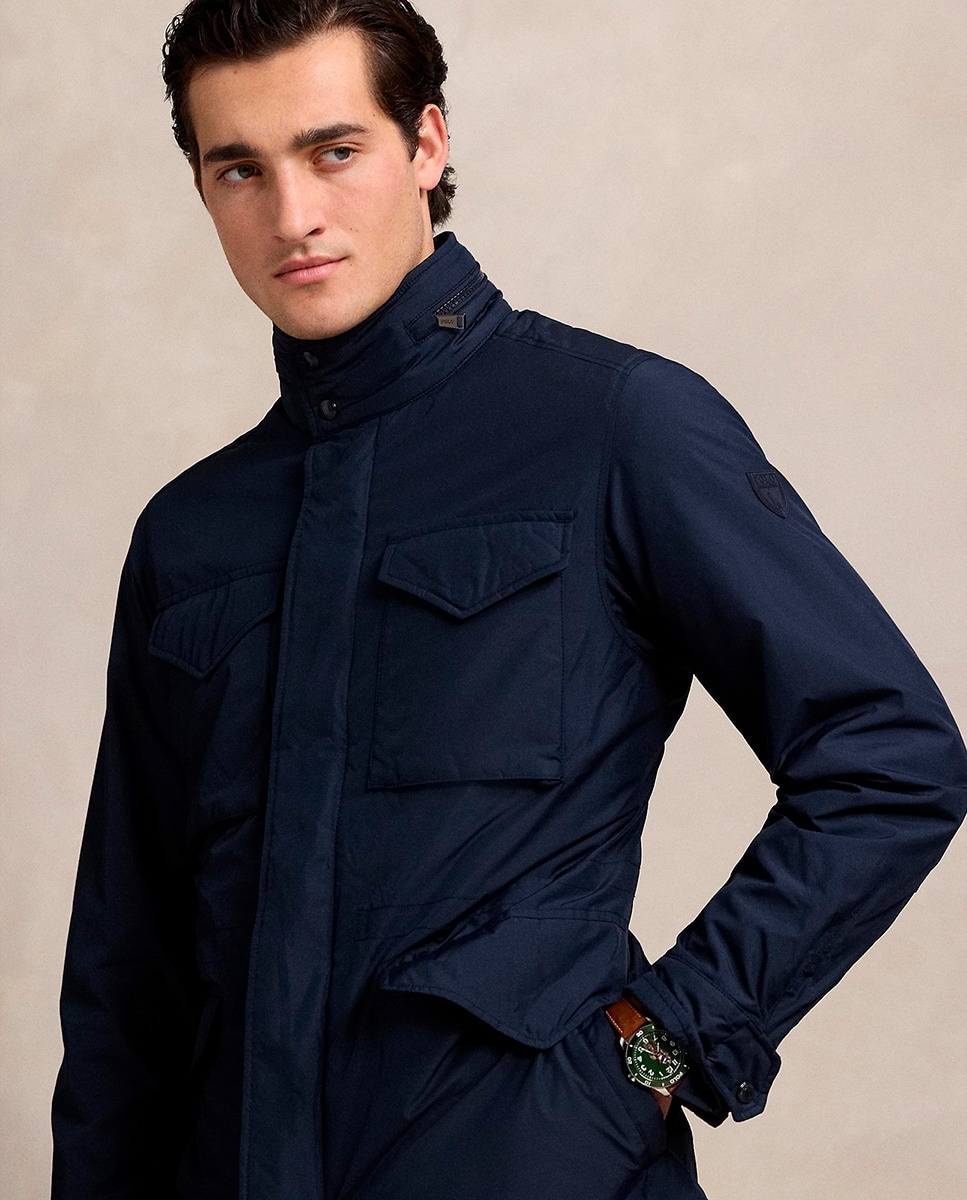 Blusão Repelente à Água com Bolsos Azul-marinho-4