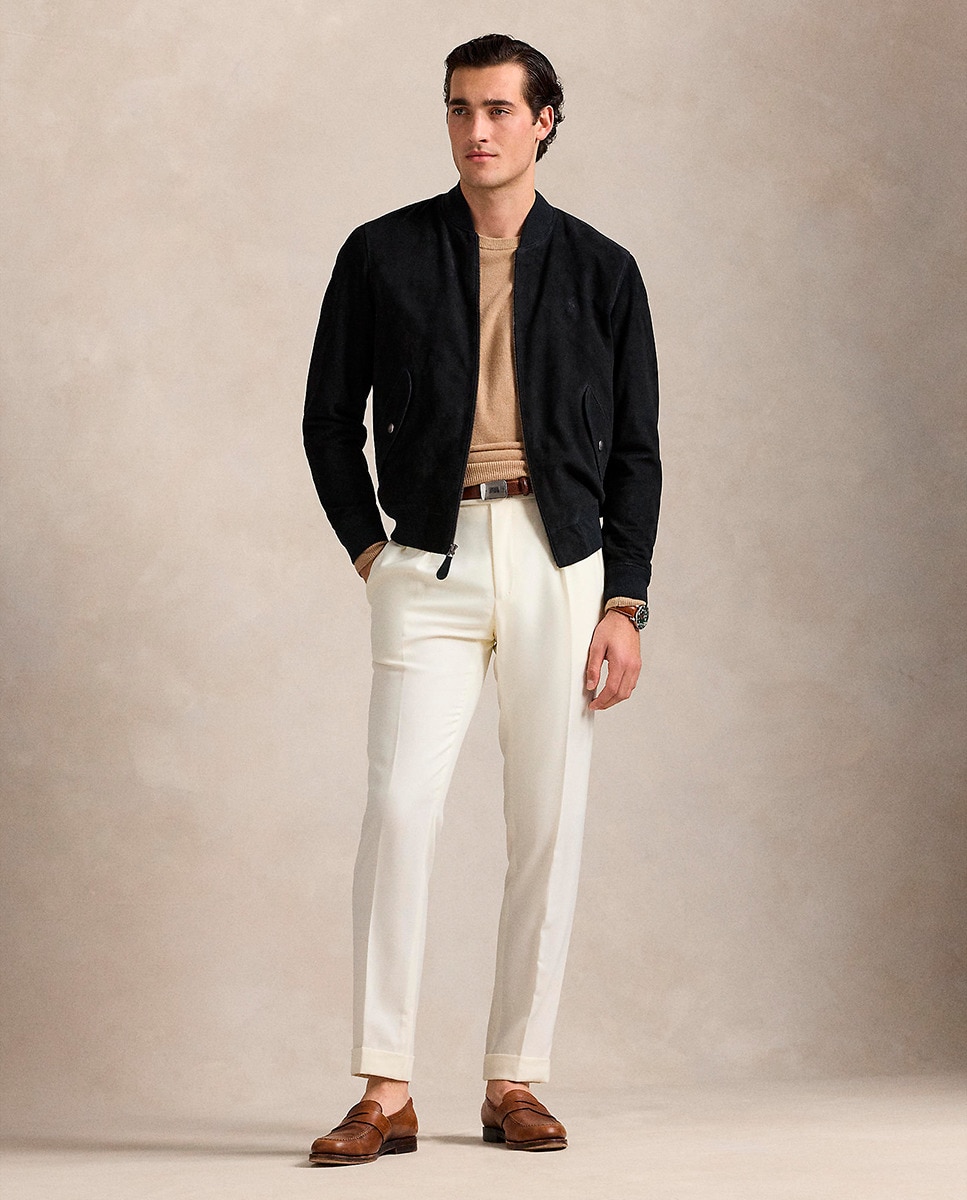 Blusão Estilo Bomber em Pele Azul-marinho-7
