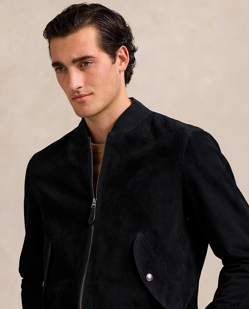 Blusão Estilo Bomber em Pele Azul-marinho-4