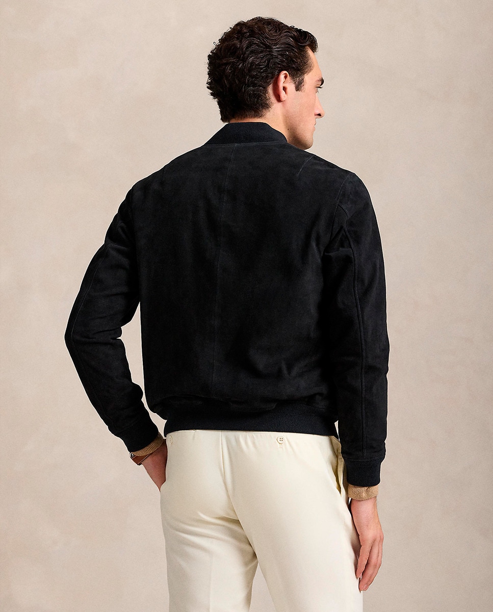 Blusão Estilo Bomber em Pele Azul-marinho-3