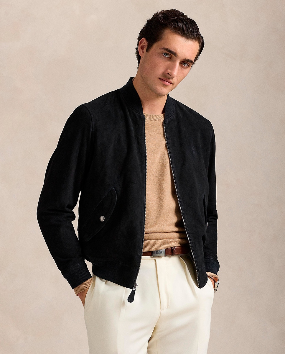 Blusão Estilo Bomber em Pele Azul-marinho-1