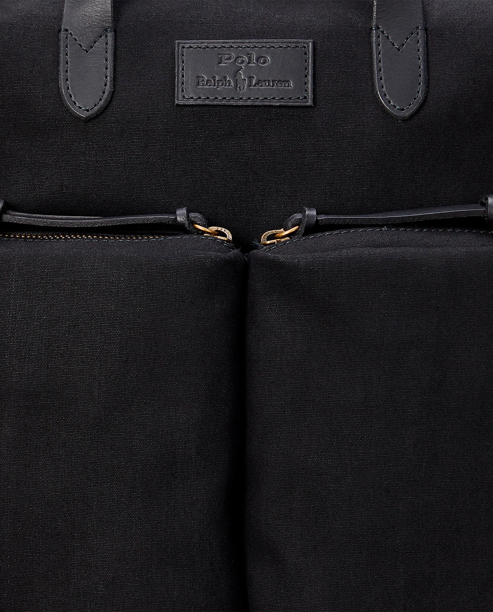 Mochila de Algodão com Detalhes em Pele Preto-6