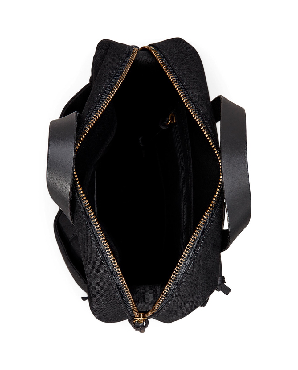 Mochila de Algodão com Detalhes em Pele Preto-5