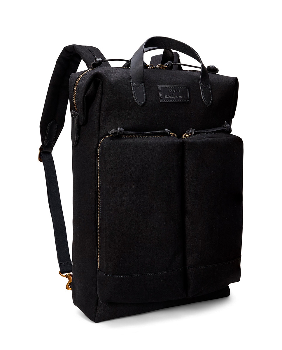 Mochila de Algodão com Detalhes em Pele Preto-3