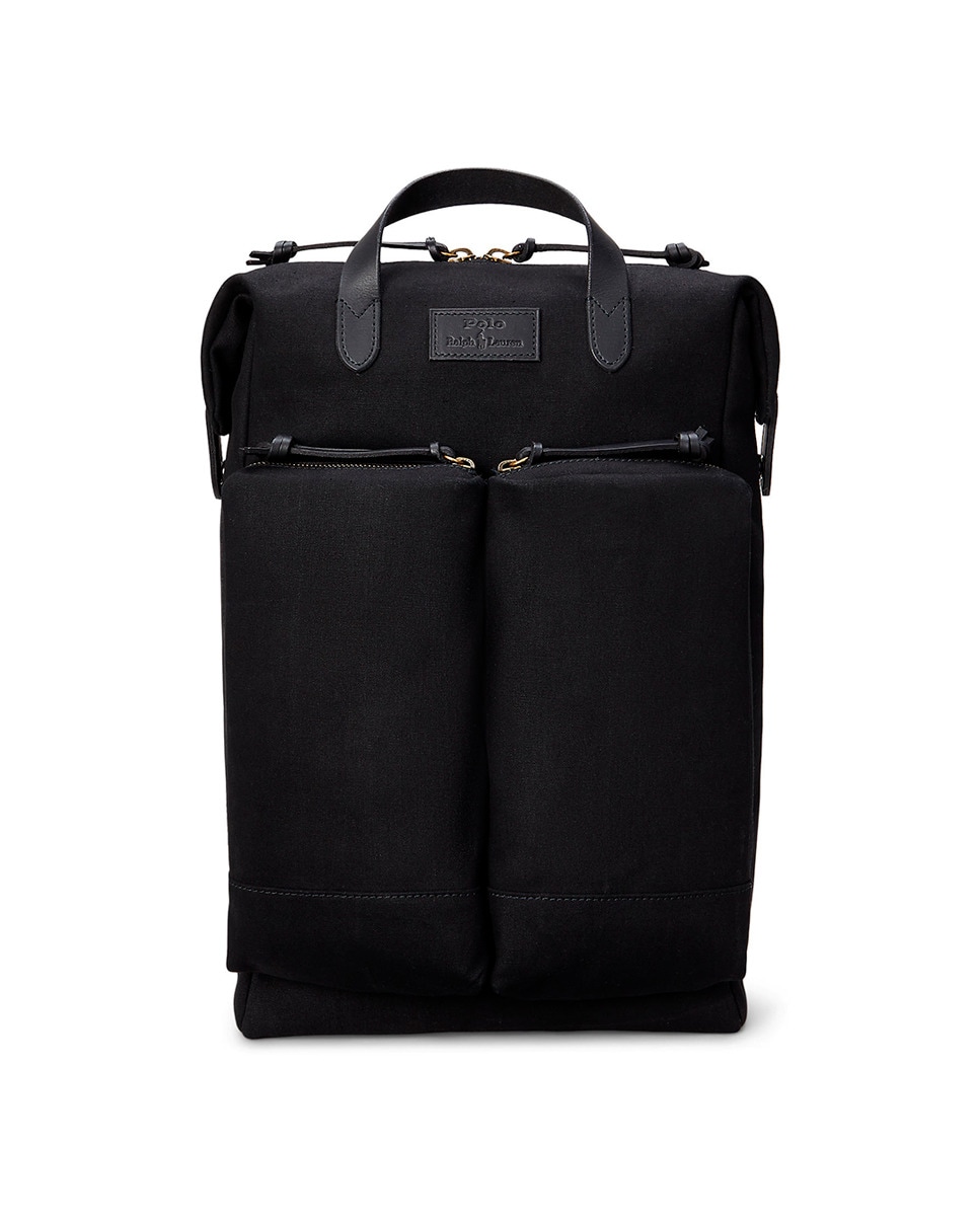 Mochila de Algodão com Detalhes em Pele Preto-1