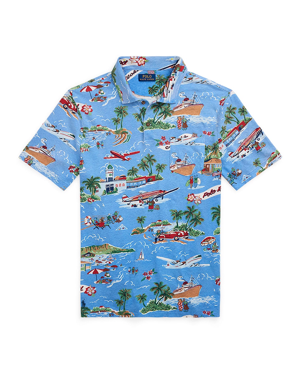 Polo Regular Fit com Estampado Azul-porcelana-5
