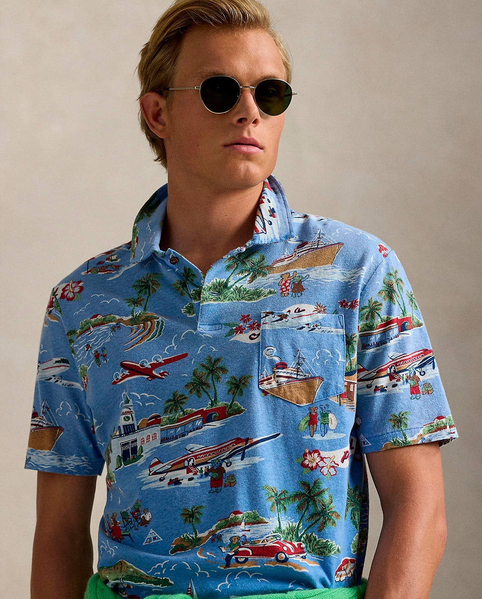 Polo Regular Fit com Estampado Azul-porcelana-4