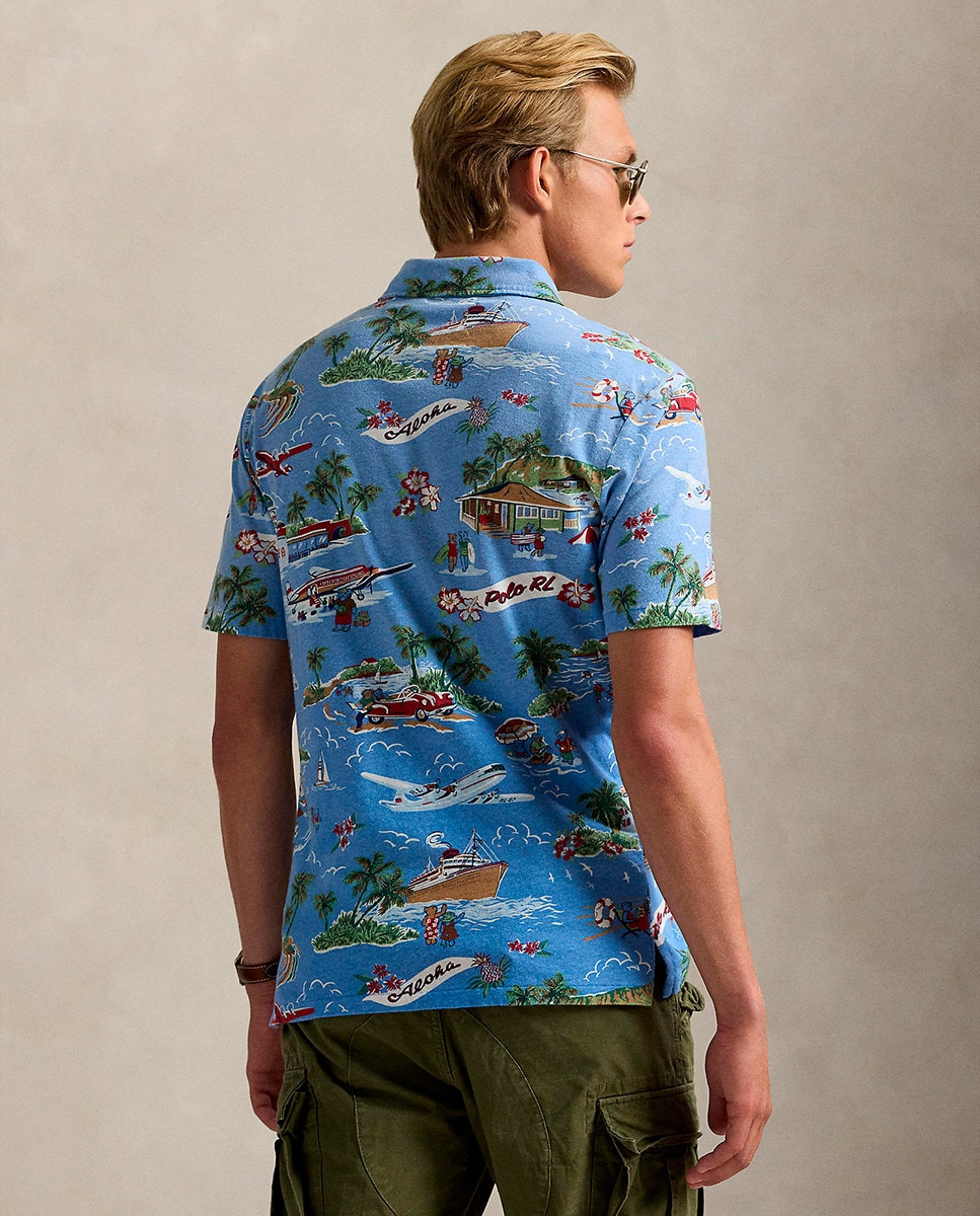 Polo Regular Fit com Estampado Azul-porcelana-3