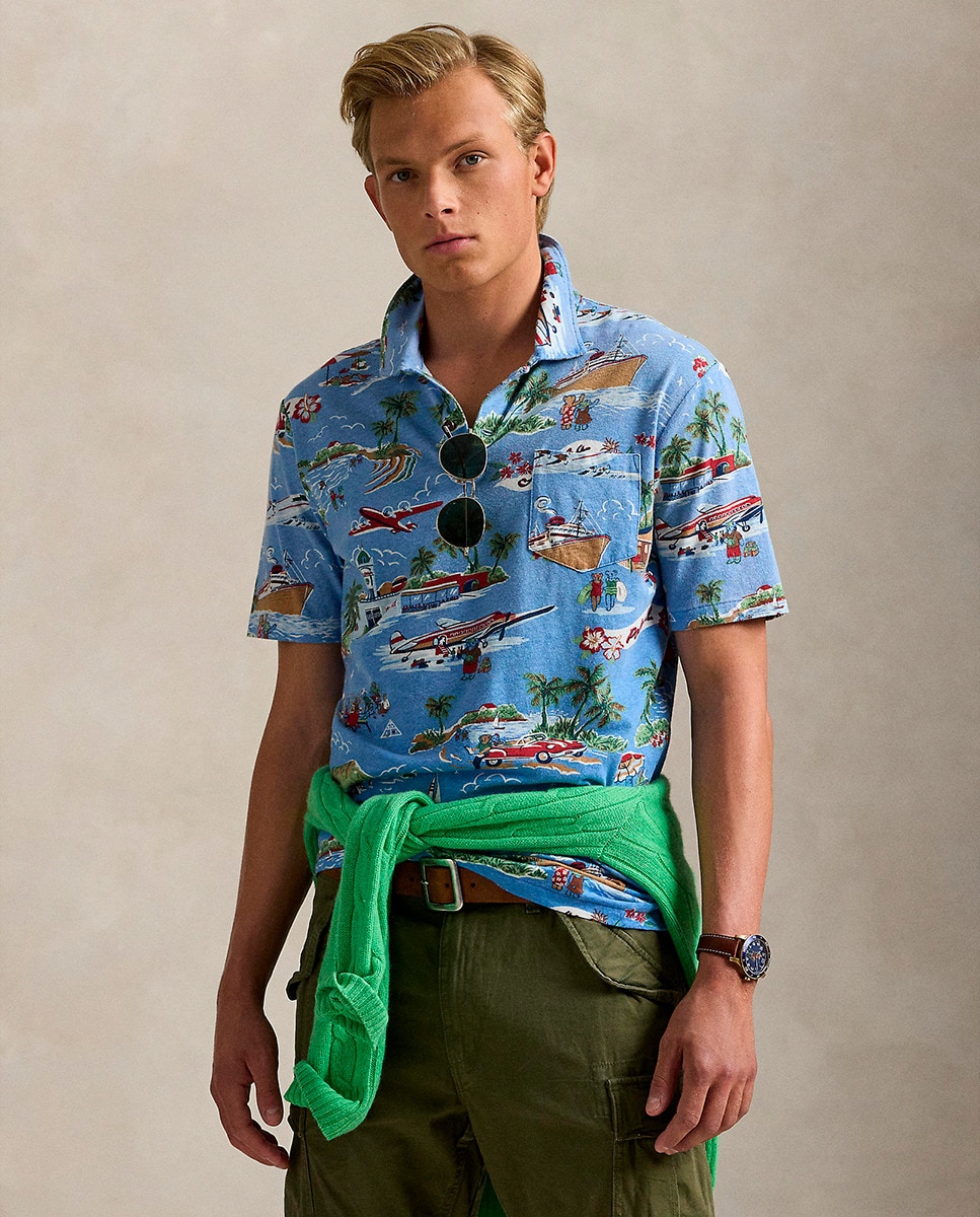 Polo Regular Fit com Estampado Azul-porcelana-1