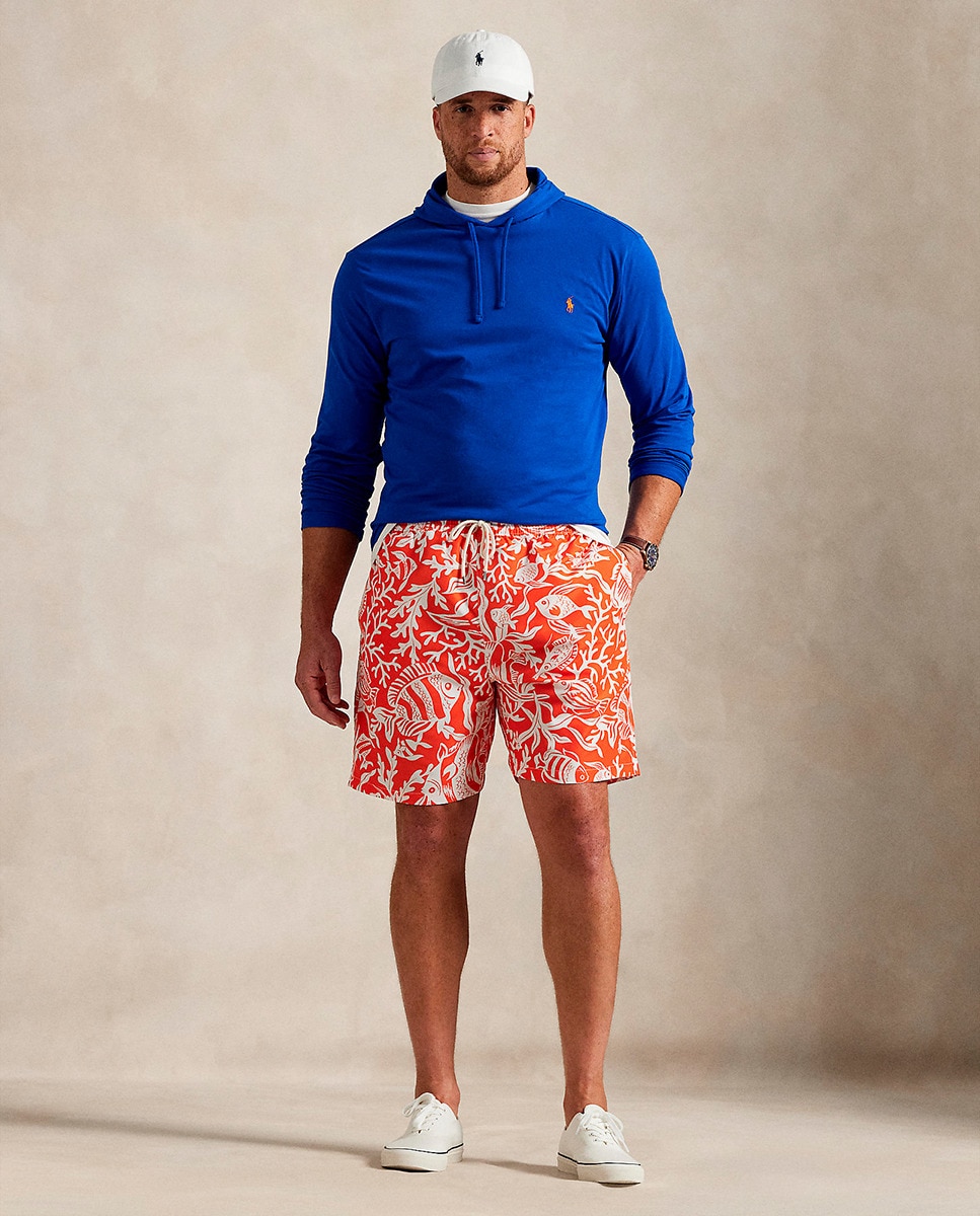 Calções de banho de homem estampados tamanhos grandes Laranja-1