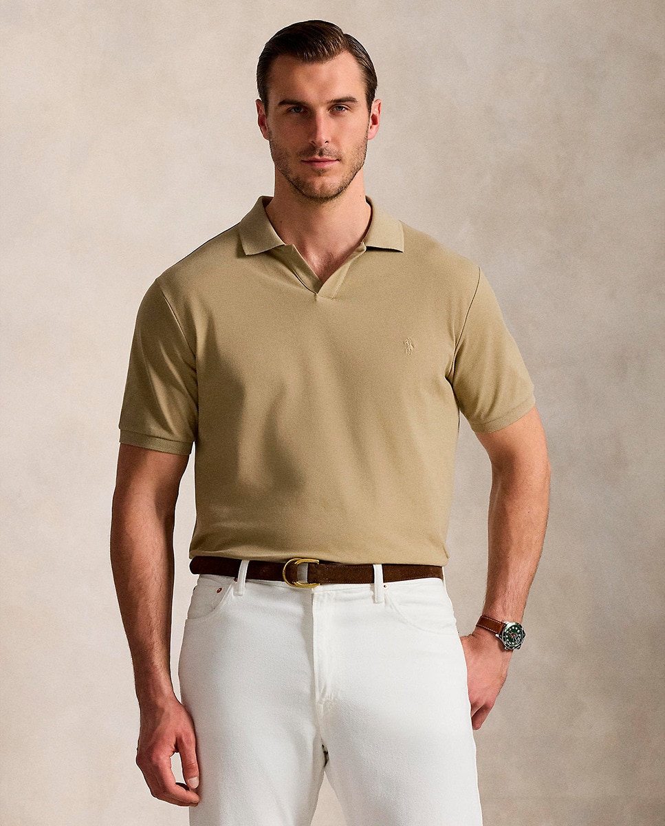 Polo de Algodão Elástico Classic Fit Tamanhos Grandes Bege-1
