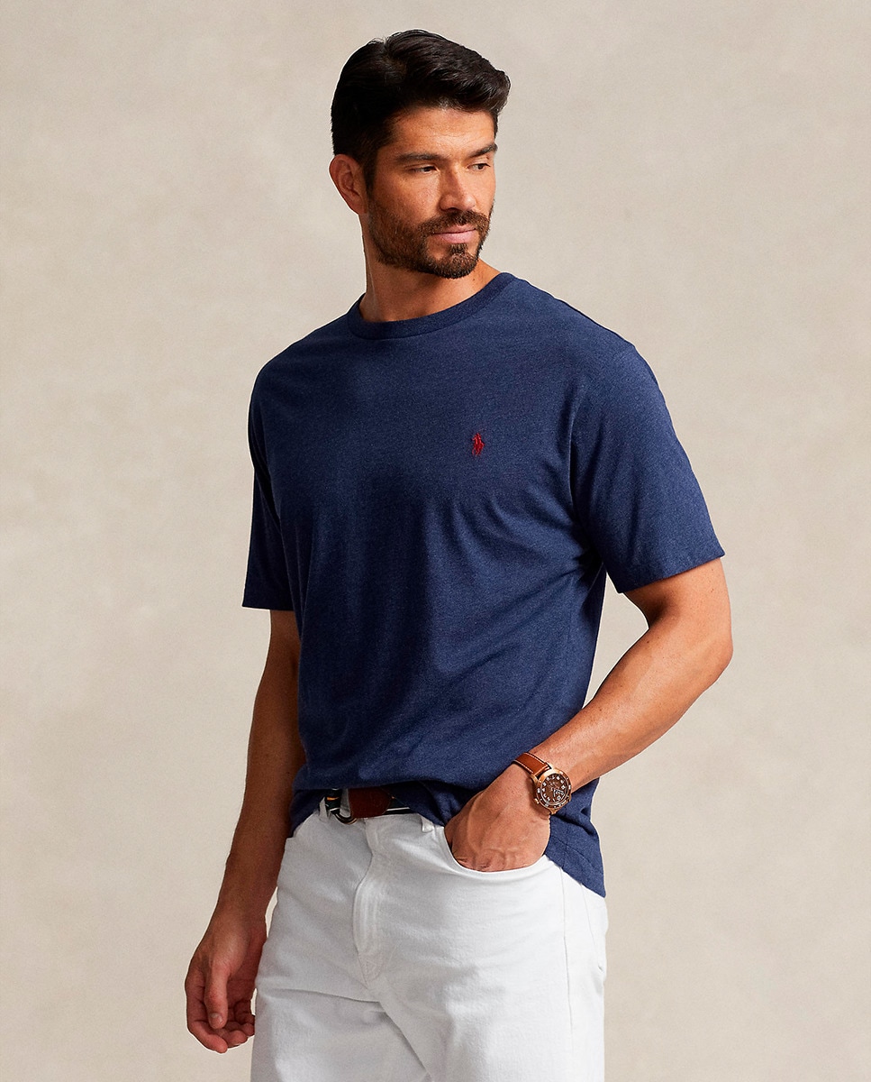 T-shirt com Logótipo Bordado e em Algodão Azul-marinho-1