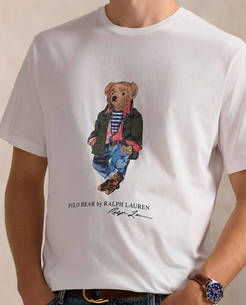 T-shirt Tamanhos Grandes com Polo Bear e em Algodão Branco-4