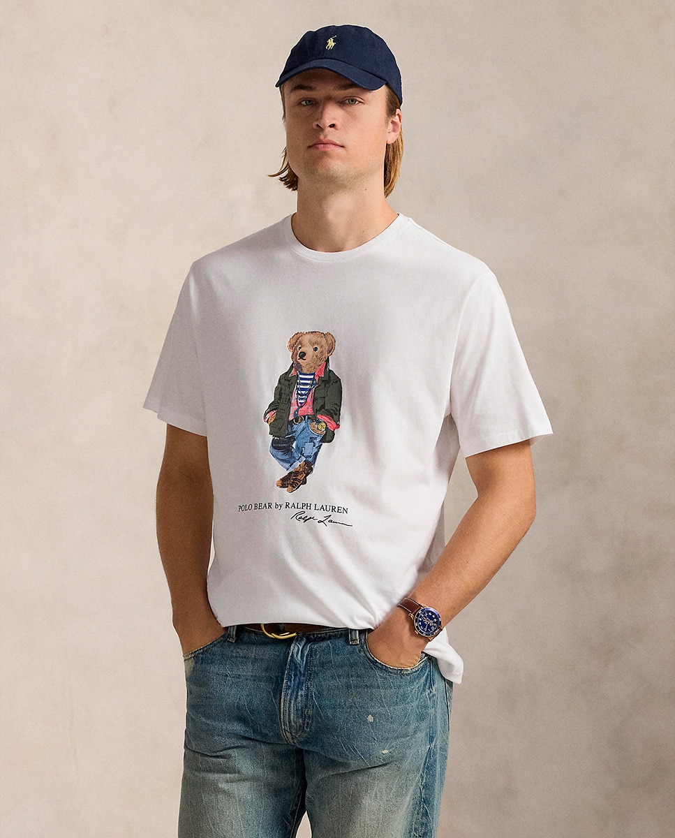 T-shirt Tamanhos Grandes com Polo Bear e em Algodão Branco-1