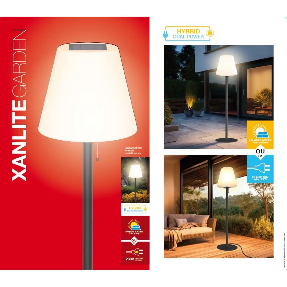 Lámpara de Pie Solar Híbrida CCT 187 cm 600 lm Negro / Blanco-4