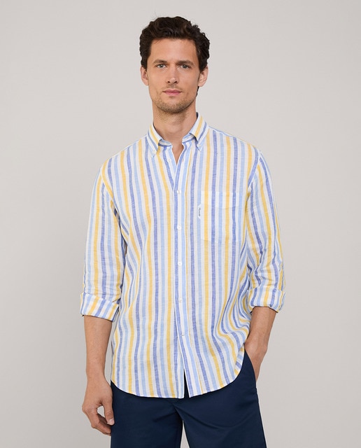 Imagem 0 de Camisa Regular Fit de Linho às Riscas