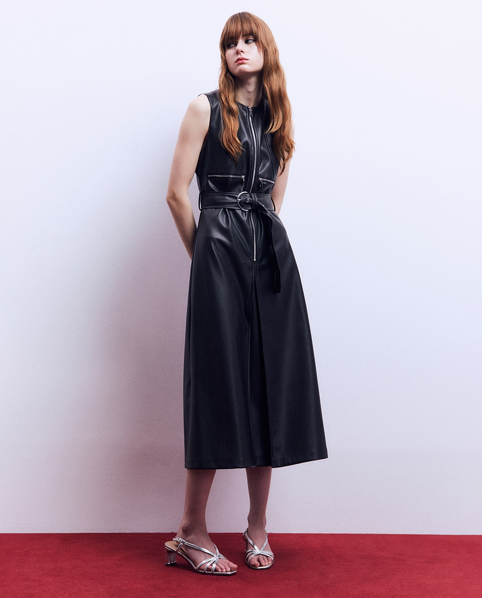 Vestido em Polipele Midi Preto-1