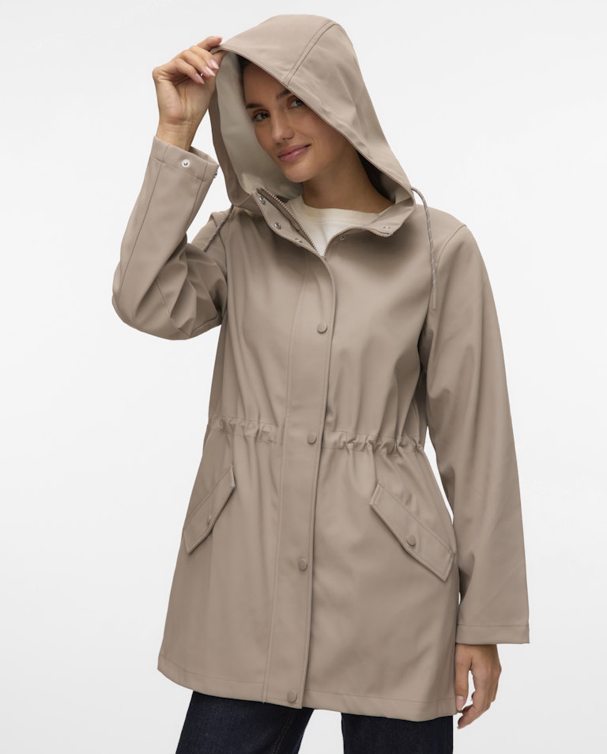 Impermeável de manga comprida com capuz Branco-gelo-4