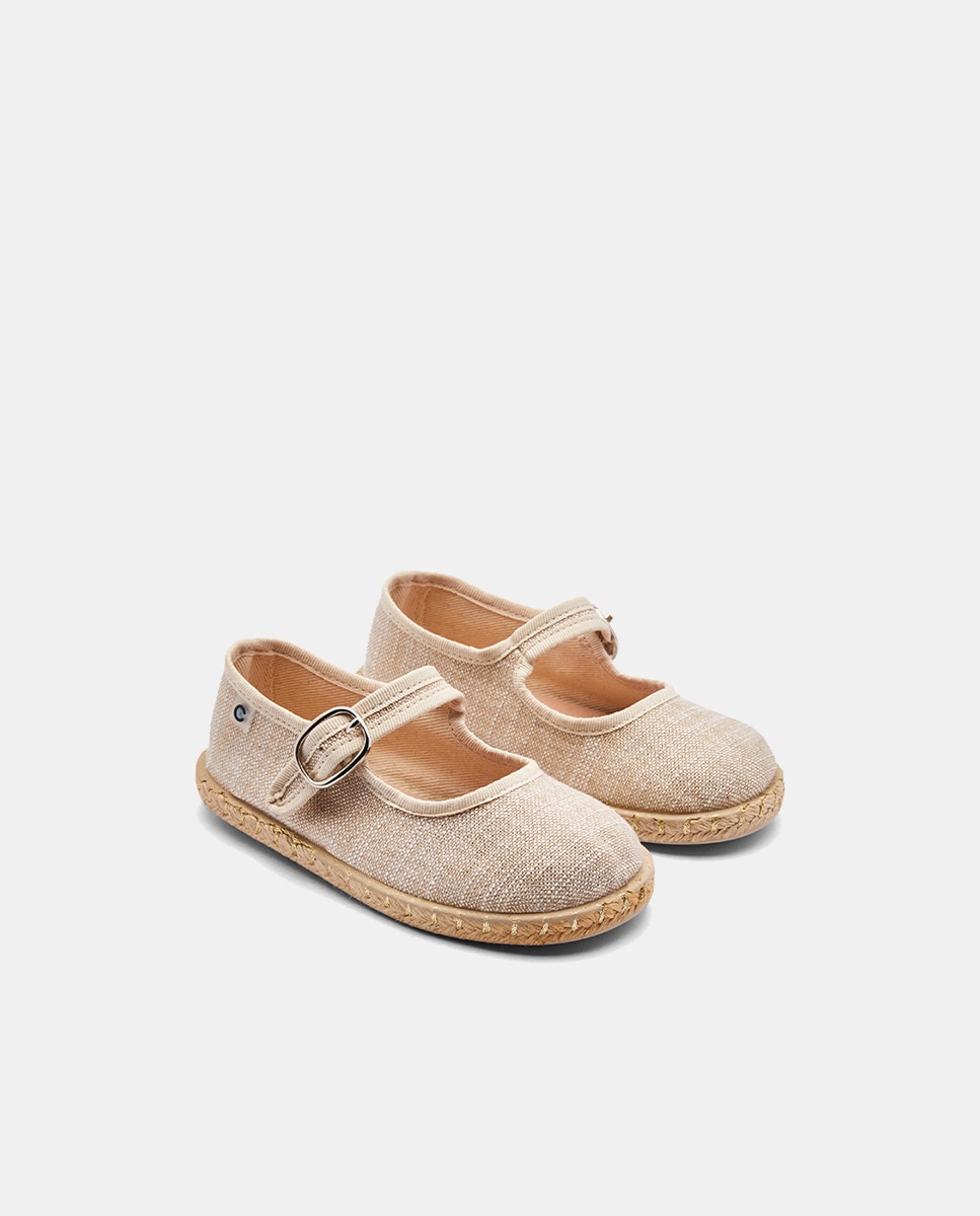 Sandálias de Juta Tipo Sapatos de Presilha com Fio Metalizado Ouro-3