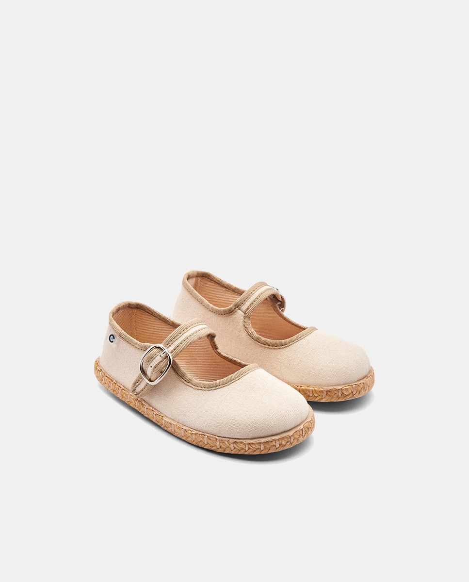 Sandálias de Juta Tipo Sapatos de Presilha em Lona Bege-3