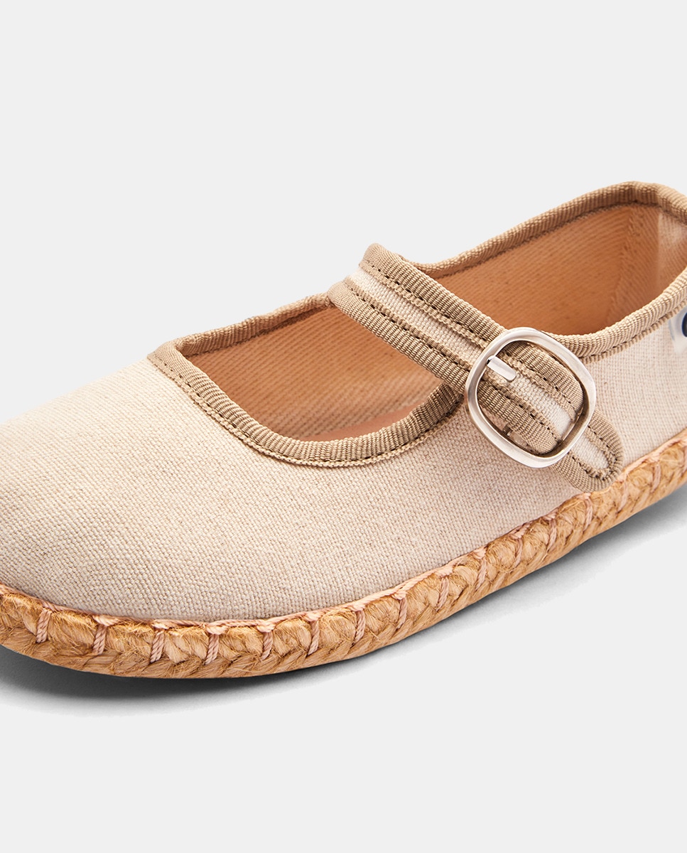 Sandálias de Juta Tipo Sapatos de Presilha em Lona Bege-2