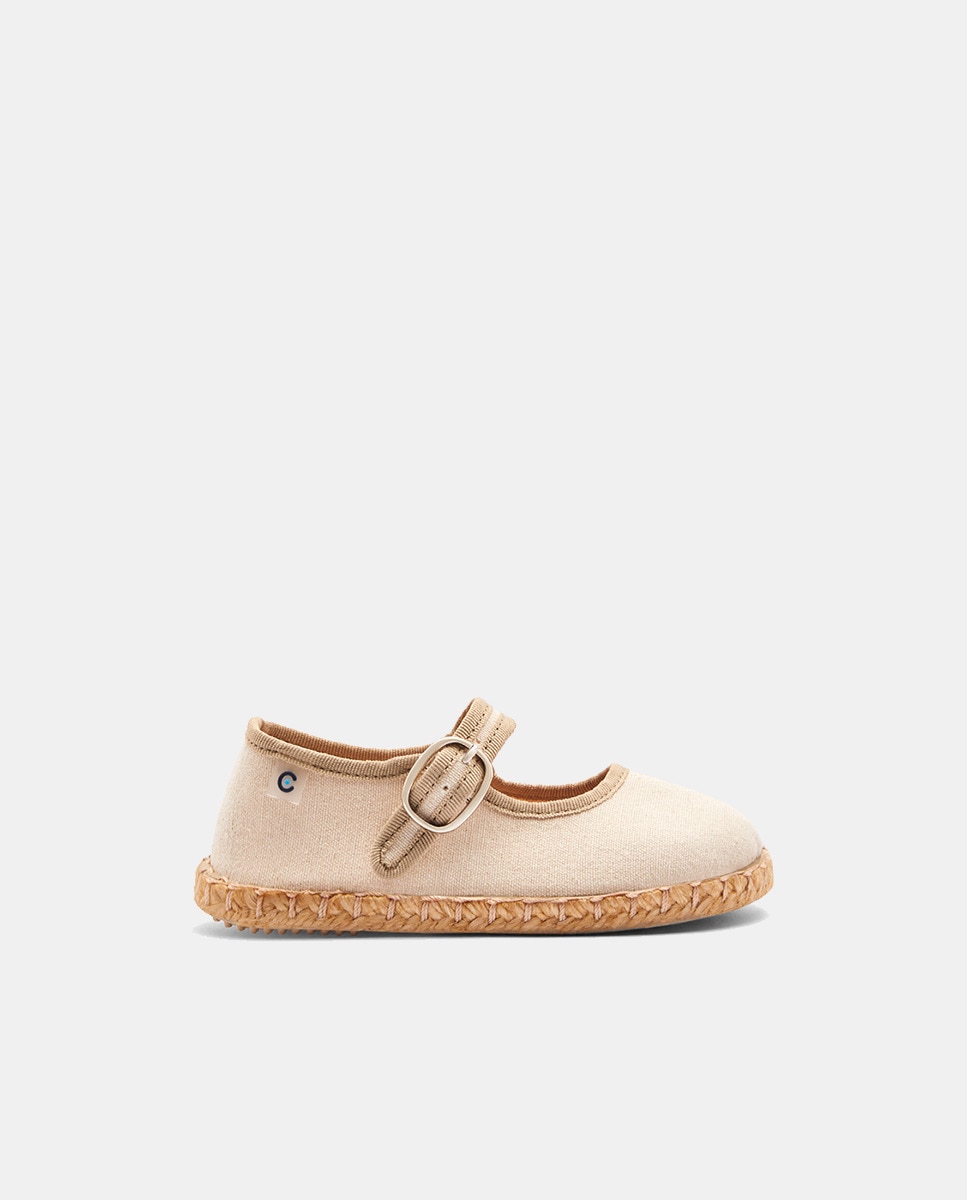 Sandálias de Juta Tipo Sapatos de Presilha em Lona Bege-1