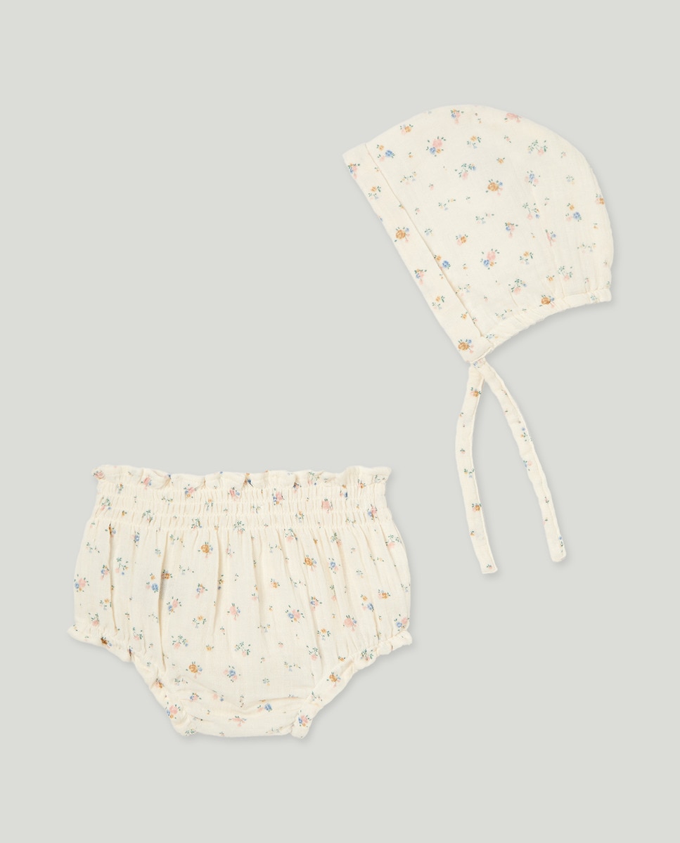 Conjunto recien nacido capota y cubrepañal Crema-2