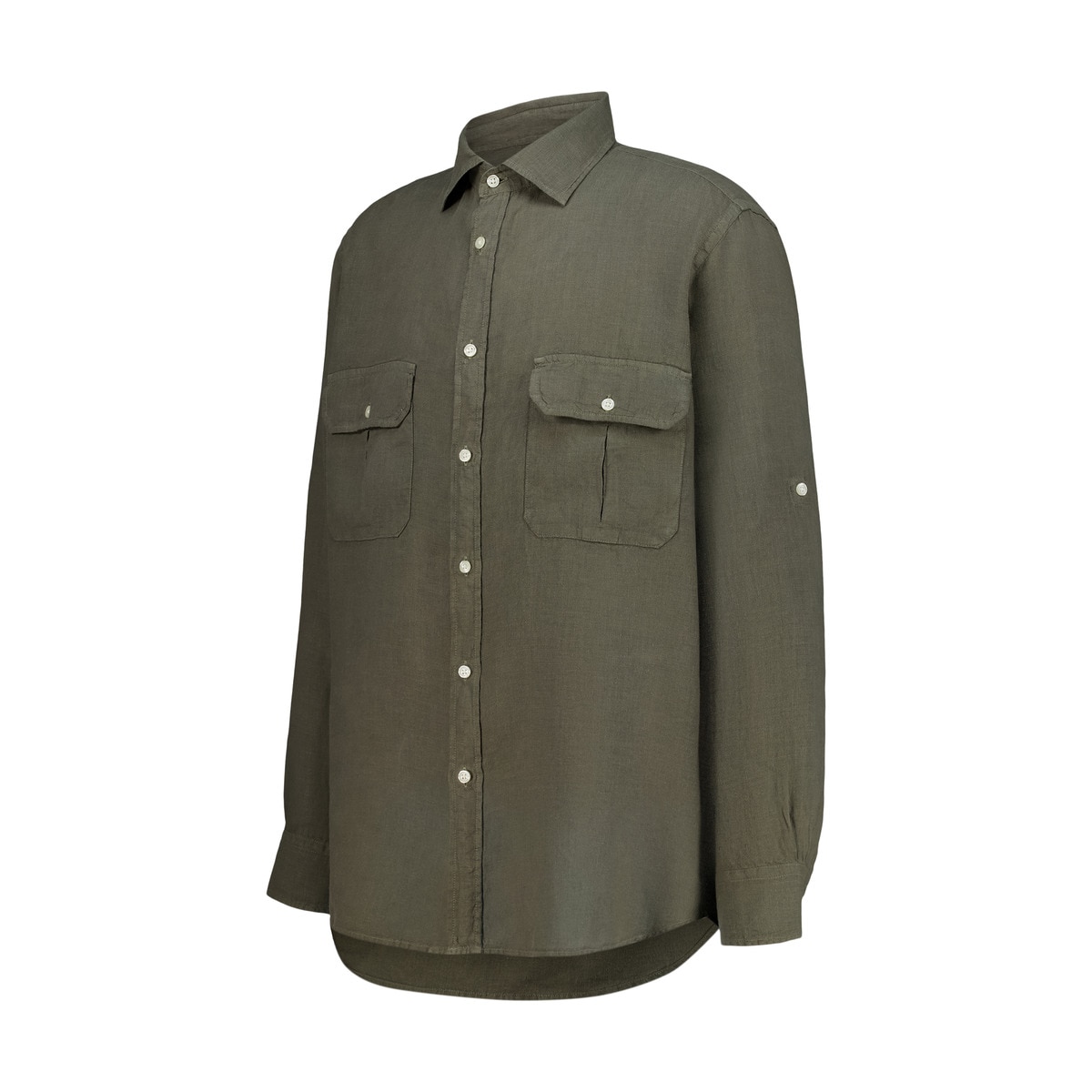 Camisa de Linho de Homem com Lavagem Verde-escuro-4
