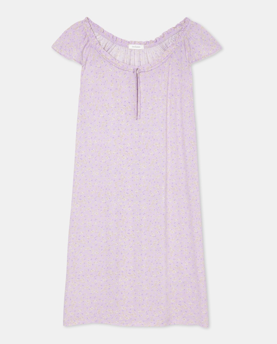 Camisa de Dormir de Alças e Decote Redondo Roxo-3
