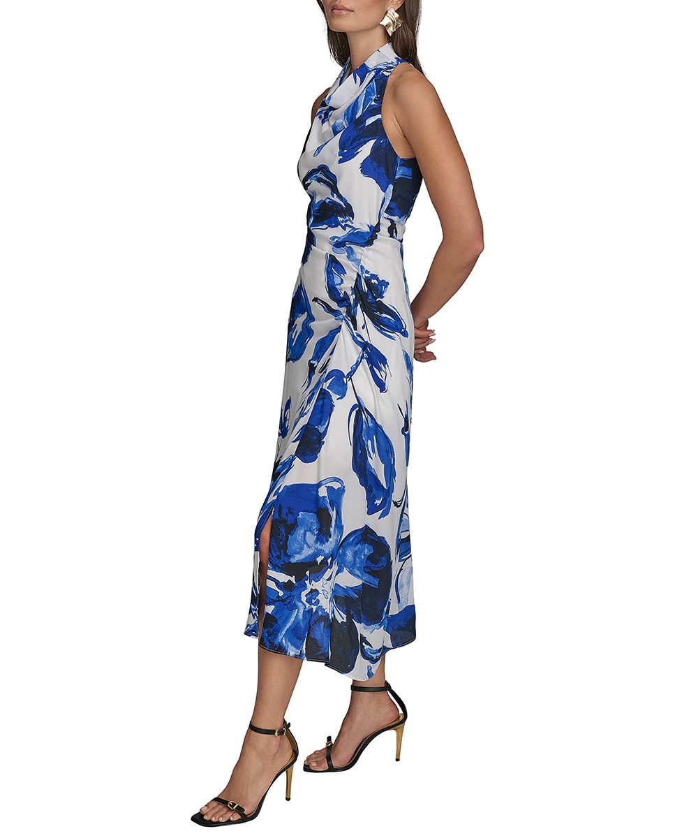 Vestido com Estampado Floral e Gola Halter Azul-índigo-6