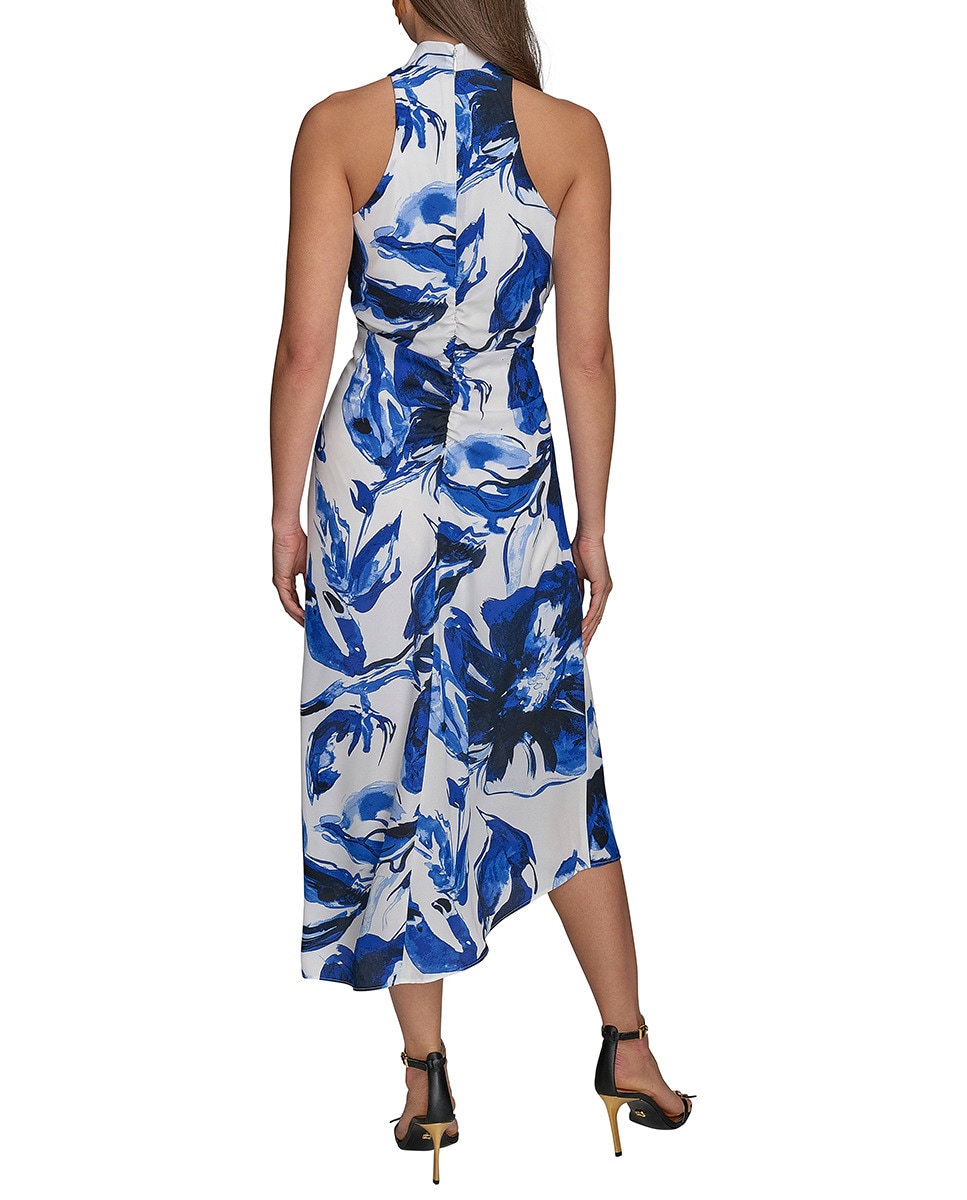 Vestido com Estampado Floral e Gola Halter Azul-índigo-2