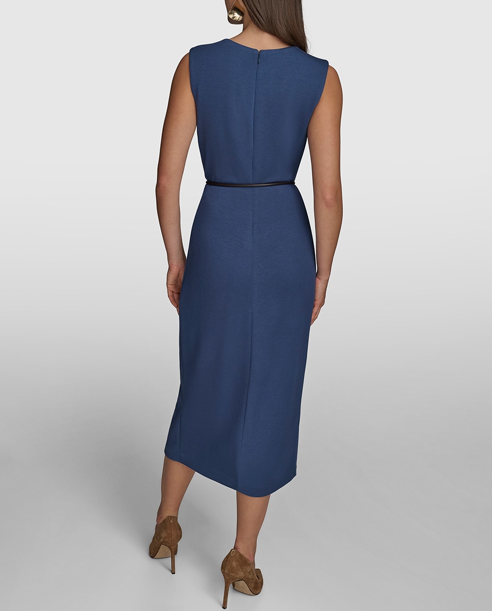 Vestido sem Mangas e com Cinto Azul-índigo-2