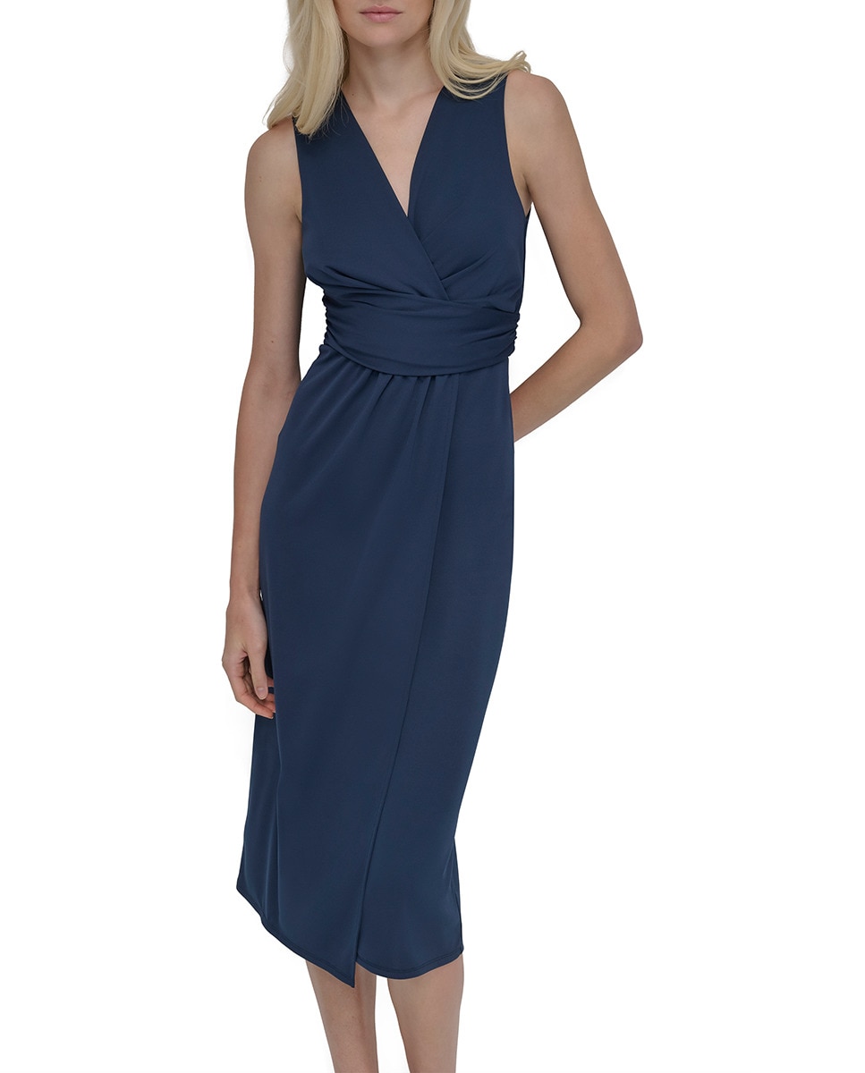 Vestido sem Mangas e com Decote em Bico Azul-marinho-4