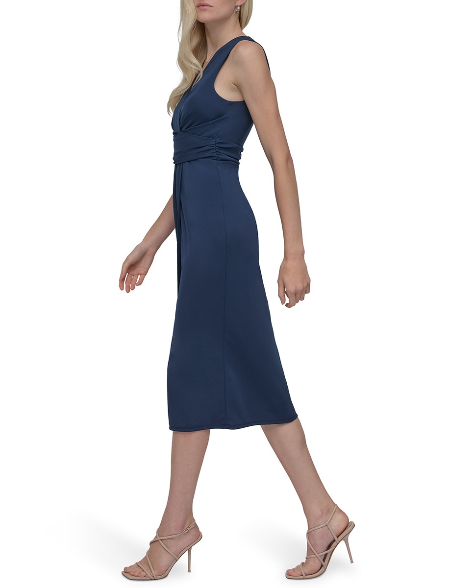 Vestido sem Mangas e com Decote em Bico Azul-marinho-3