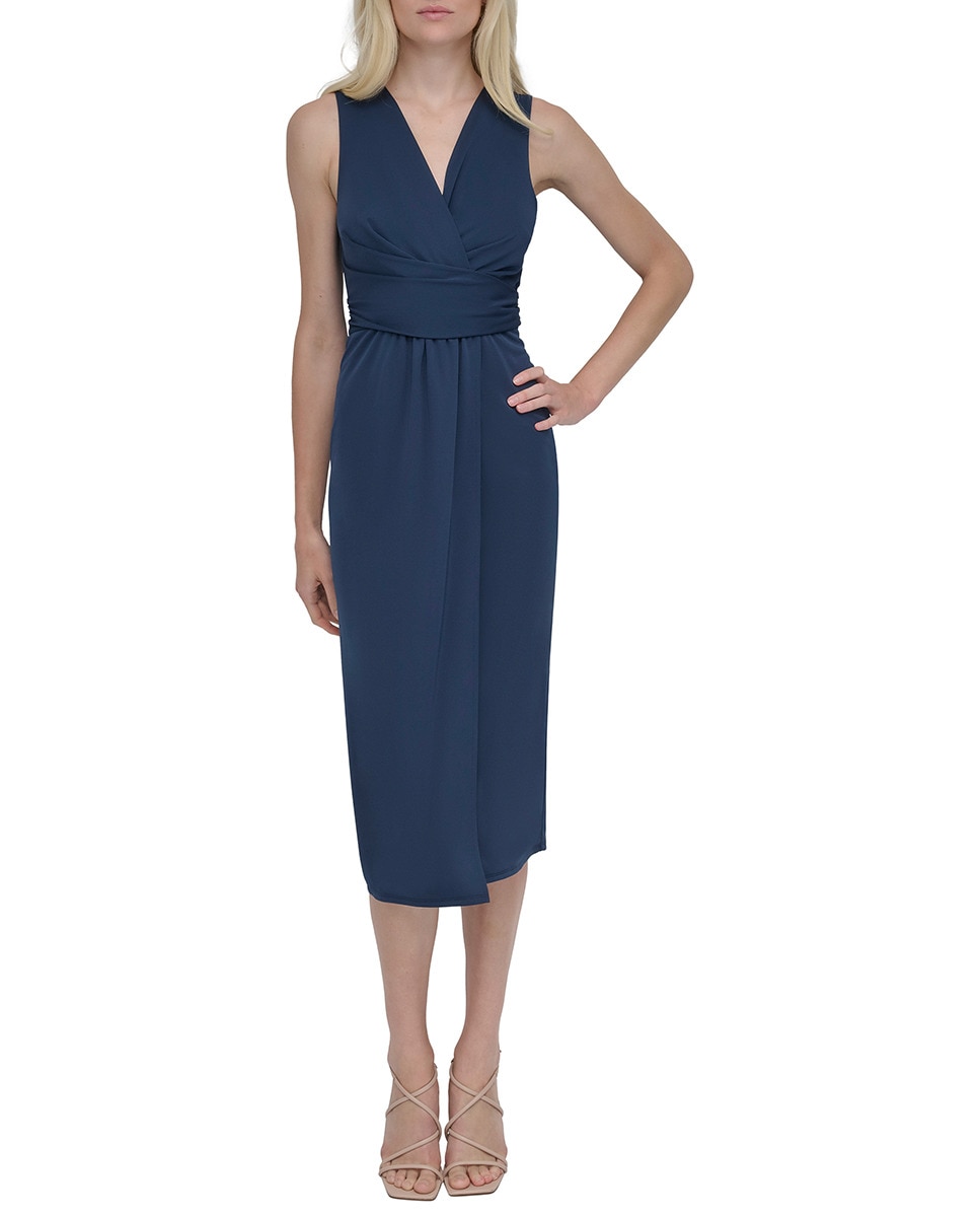 Vestido sem Mangas e com Decote em Bico Azul-marinho-1