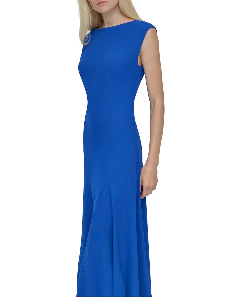 Vestido de Decote à Barco e Corte Assimétrico Azul-índigo-4
