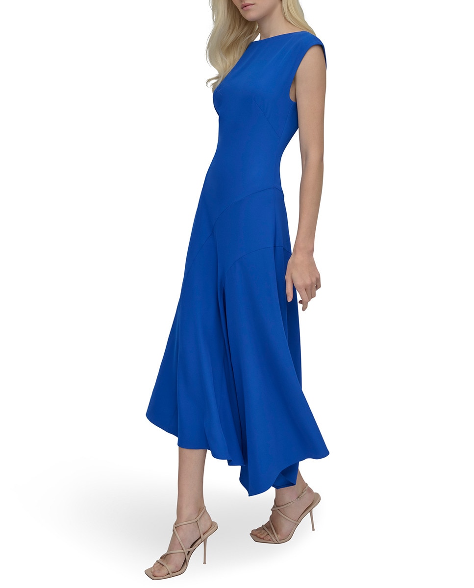 Vestido de Decote à Barco e Corte Assimétrico Azul-índigo-3