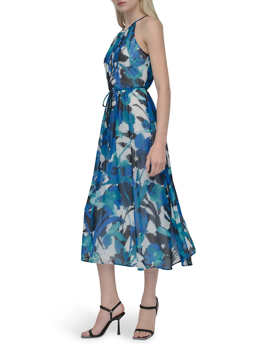 Vestido de Estampado Floral com Gola Halter Azul-índigo-3
