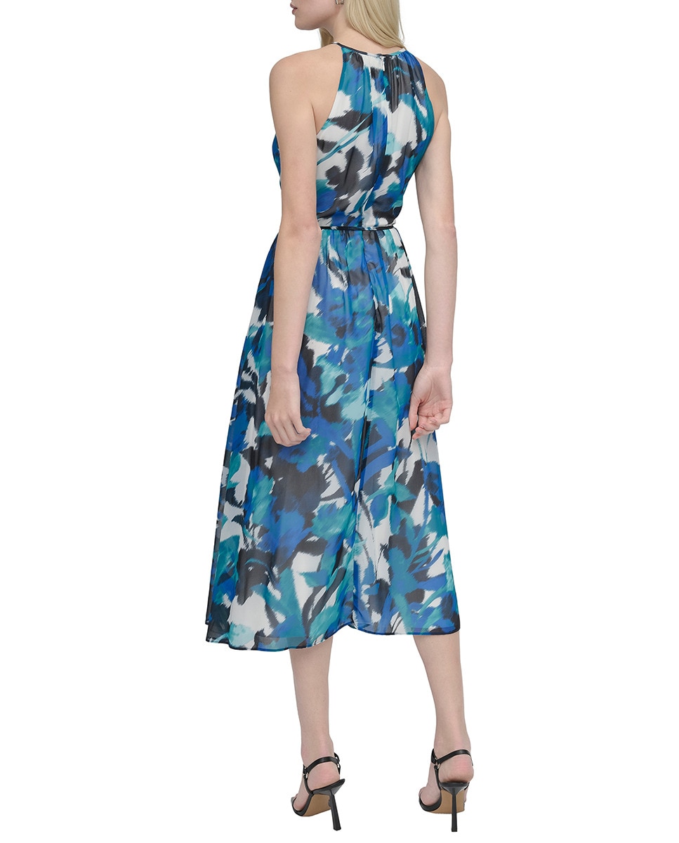 Vestido de Estampado Floral com Gola Halter Azul-índigo-2