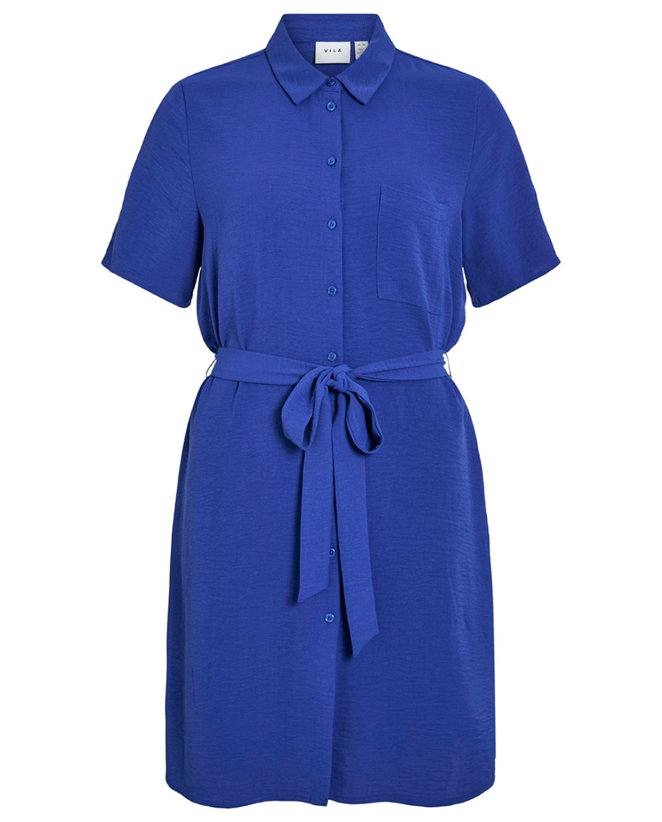 Vestido Camiseiro com Laço Azul-8