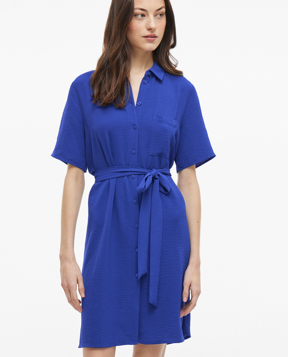 Vestido Camiseiro com Laço Azul-4