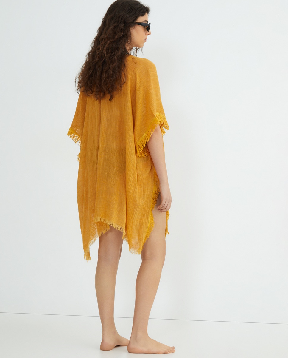 Kaftan Básico com Detalhe de Fita Mostarda-3