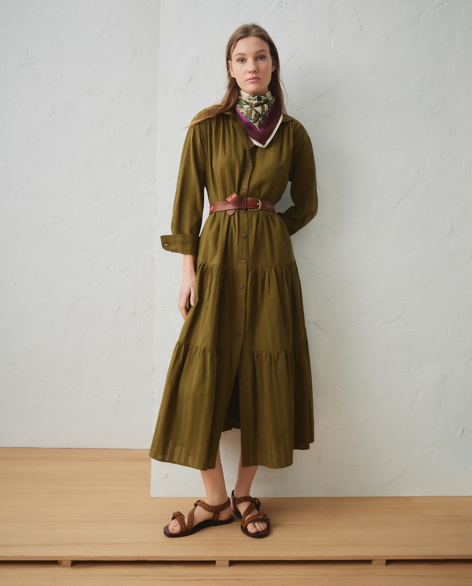 Vestido Liso com Textura Verde-1