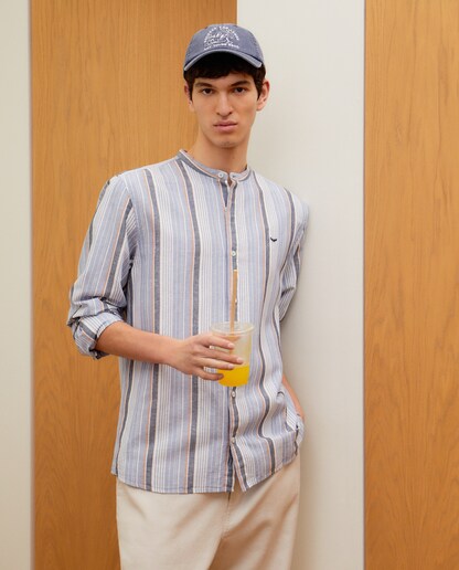 Imagen 0 de Camisa de rayas lino de hombre