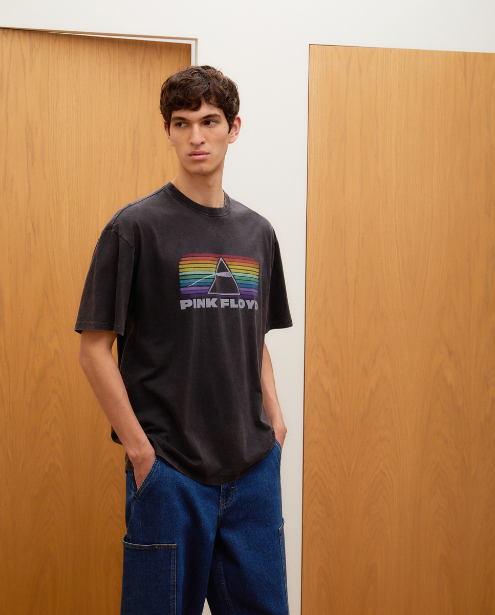 T-shirt de Manga Curta Licença da Música dos Pink Floyd Preto-2