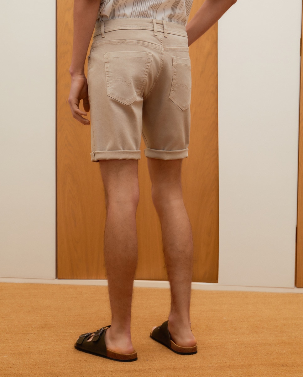 Bermudas em Tecido de Algodão Slub com Elastano Bege-3